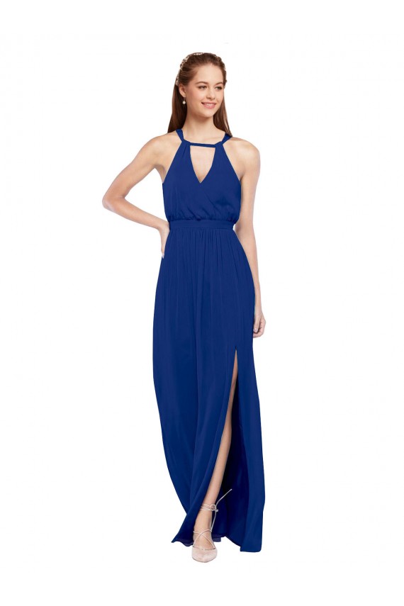 Royal Blue A-Line High Neck Long Bridesmaid Dress York