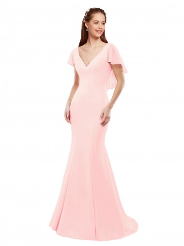 V-Back Pink Mermaid V-Neck Long Bridesmaid Dress York
