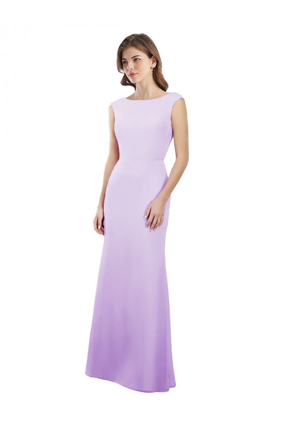 Open Back Lilac Column Round Neck Long Bridesmaid Dress York