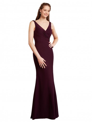 V-Back Burgundy Gold Mermaid V-Neck Long Bridesmaid Dress York