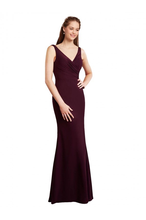 V-Back Burgundy Gold Mermaid V-Neck Long Bridesmaid Dress York