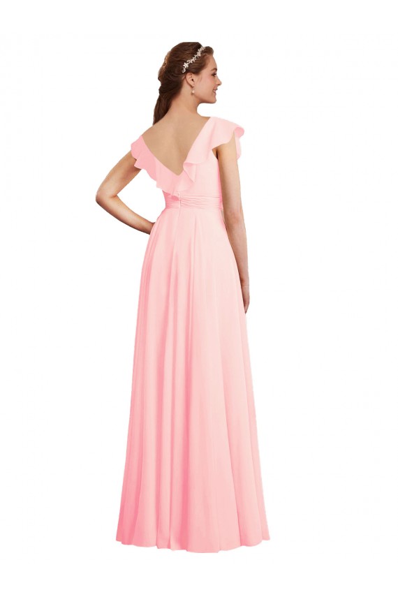 V-Back Pink A-Line V-Neck Long Bridesmaid Dress / Evening Gowns York