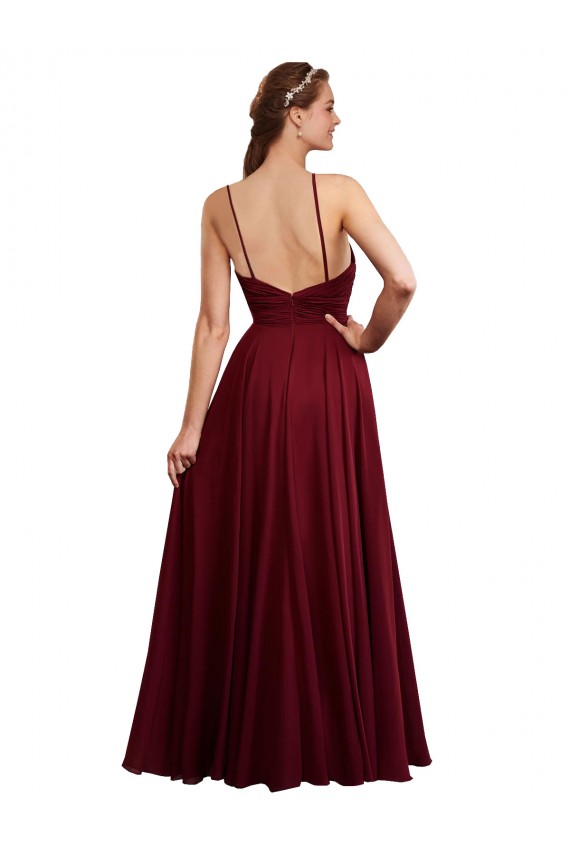 Open Back Burgundy A-Line Halter Neck Long Bridesmaid Dress / Evening Dress York