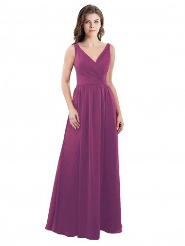 V-Back Wild Berry A-Line V-Neck Long Bridesmaid Dress York