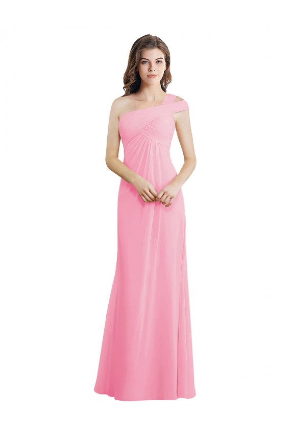Barely Pink A-Line One Shoulder Long Bridesmaid Dress York