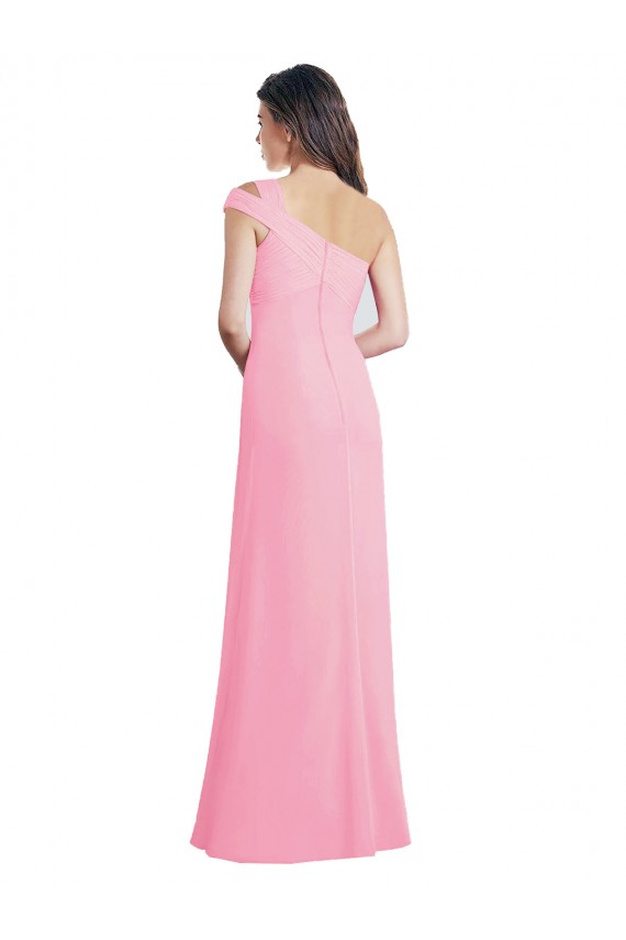 Barely Pink A-Line One Shoulder Long Bridesmaid Dress York