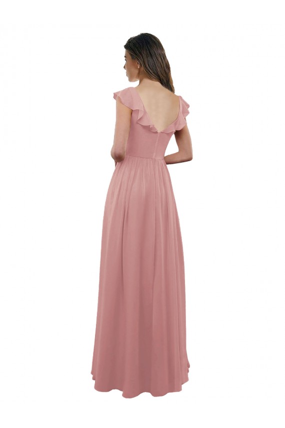 V-Back Dusty Pink A-Line V-Neck Long Bridesmaid Dress York