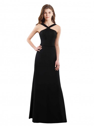 Open Back Black A-Line Halter Neck Long Bridesmaid Dress York