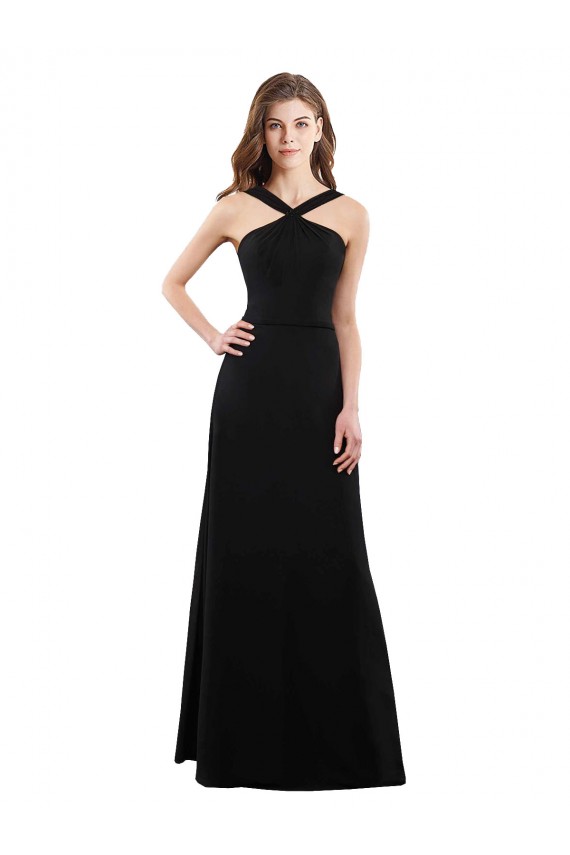 Open Back Black A-Line Halter Neck Long Bridesmaid Dress York