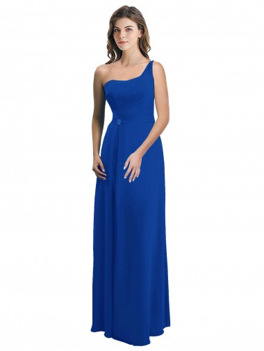Low Back Royal Blue A-Line One Shoulder Long Bridesmaid Dress York