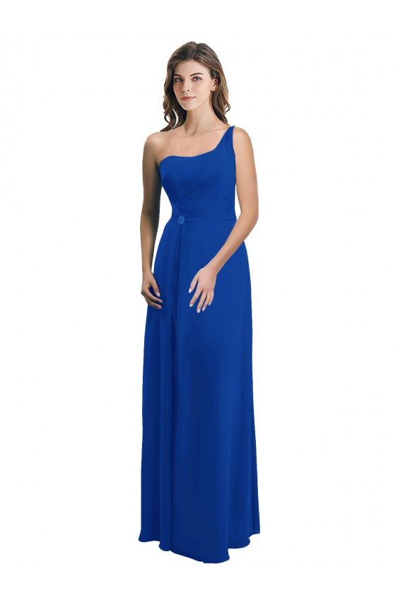 Low Back Royal Blue A-Line One Shoulder Long Bridesmaid Dress York