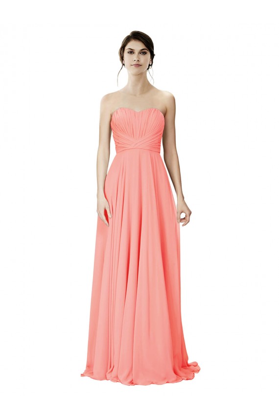 Peach A-Line Strapless Long Bridesmaid Dress York