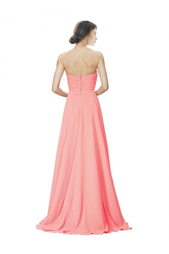 Peach A-Line Strapless Long Bridesmaid Dress York