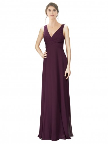 Grape A-Line V-Neck Long Bridesmaid Gown York