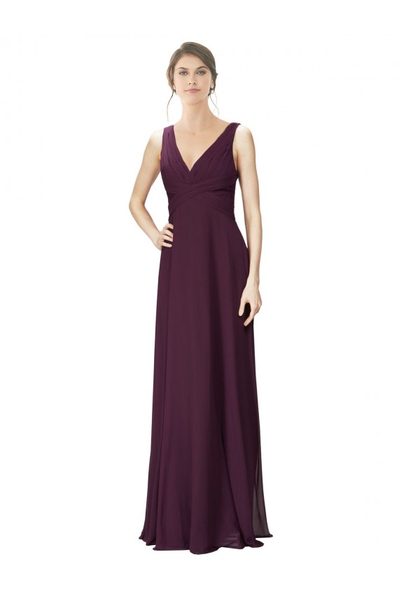 Grape A-Line V-Neck Long Bridesmaid Gown York