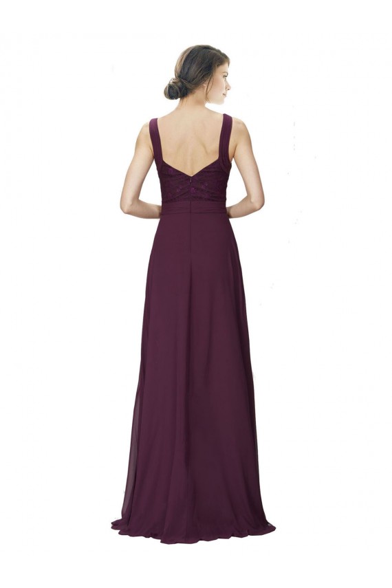 Grape A-Line V-Neck Long Bridesmaid Gown York