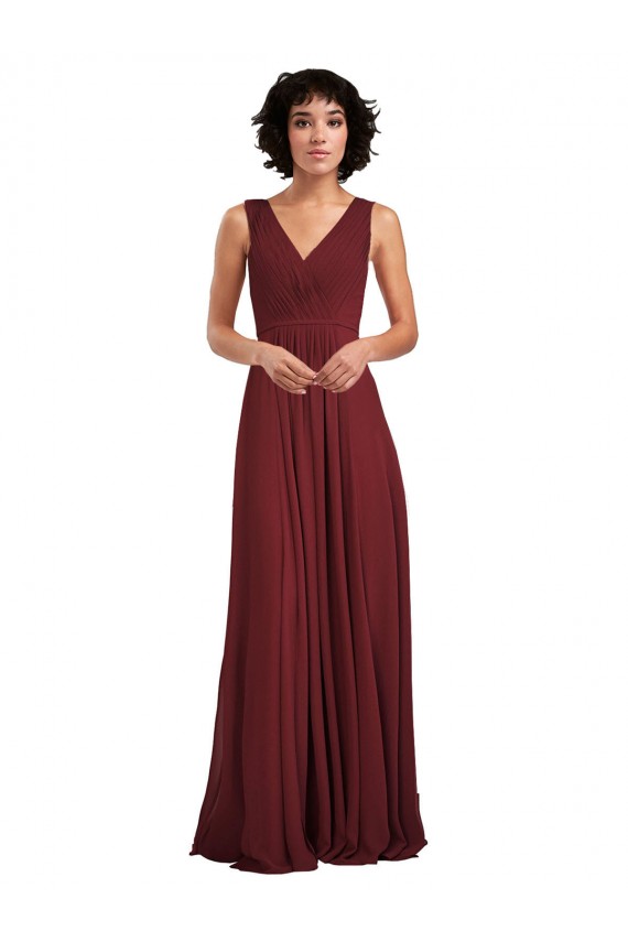 V-Back Burgundy A-Line V-Neck Long Bridesmaid Dress York