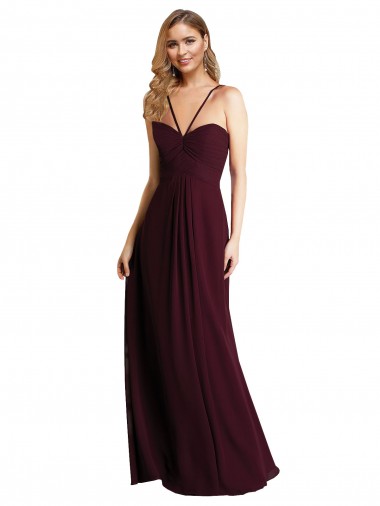 Keyhole Back Burgundy Gold A-Line Spaghetti Straps Long Wedding Party Dress York