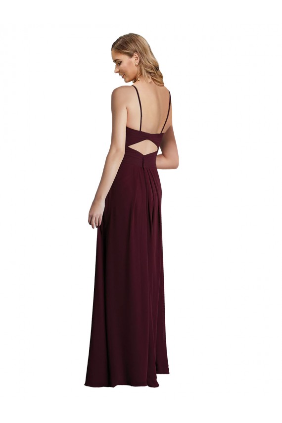 Keyhole Back Burgundy Gold A-Line Spaghetti Straps Long Wedding Party Dress York
