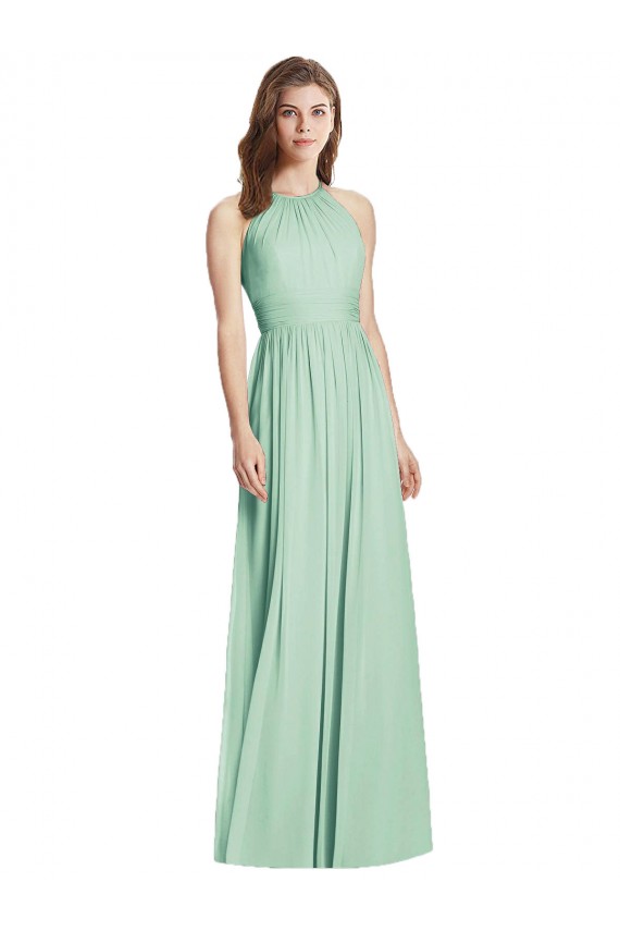 Open Back Mint Green A-Line Halter Neck Long Semi Formal Evening Dress / Bridesmaid Dress York