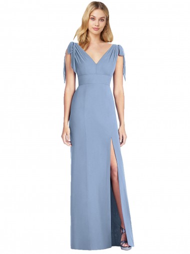 V-Back Dusty Blue Mermaid V-Neck Long Bridesmaid Dress York