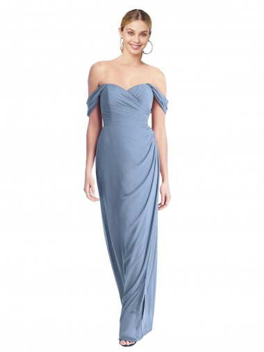 Low Back Dusty Blue Mermaid Off the Shoulder Long Semi Formal Evening Dress / Bridesmaid Dress York