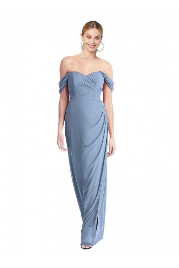Low Back Dusty Blue Mermaid Off the Shoulder Long Semi Formal Evening Dress / Bridesmaid Dress York