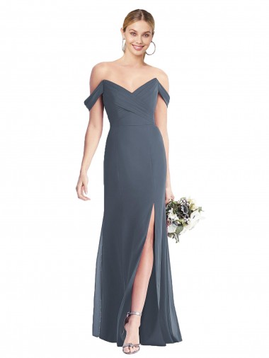 Open Back Silver Stone Trumpet Off the Shoulder Long Bridesmaid Dress York