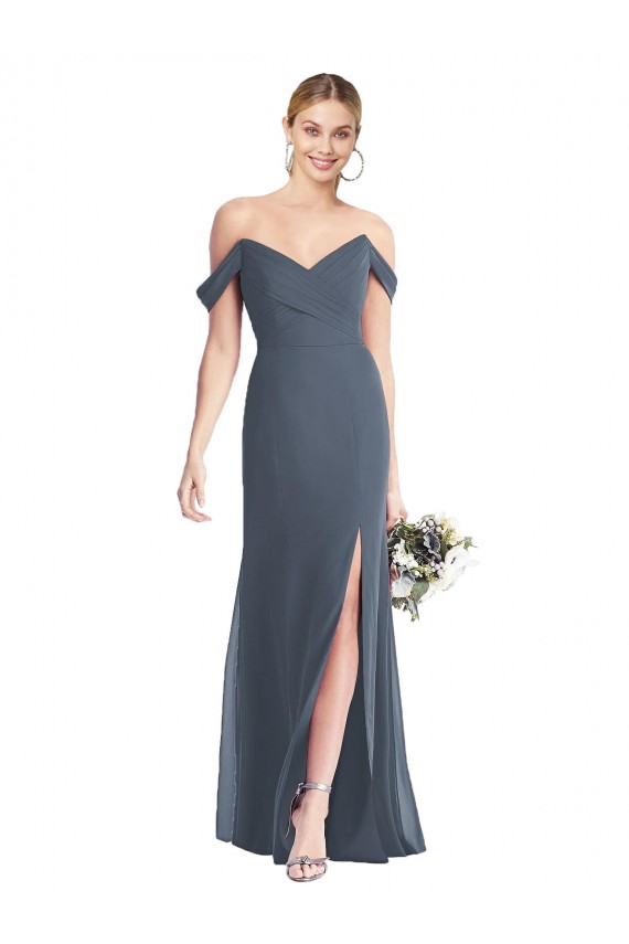 Open Back Silver Stone Trumpet Off the Shoulder Long Bridesmaid Dress York