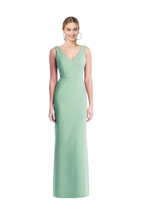 Tie Back Mint Green Trumpet V-Neck Long Bridesmaid Dress York