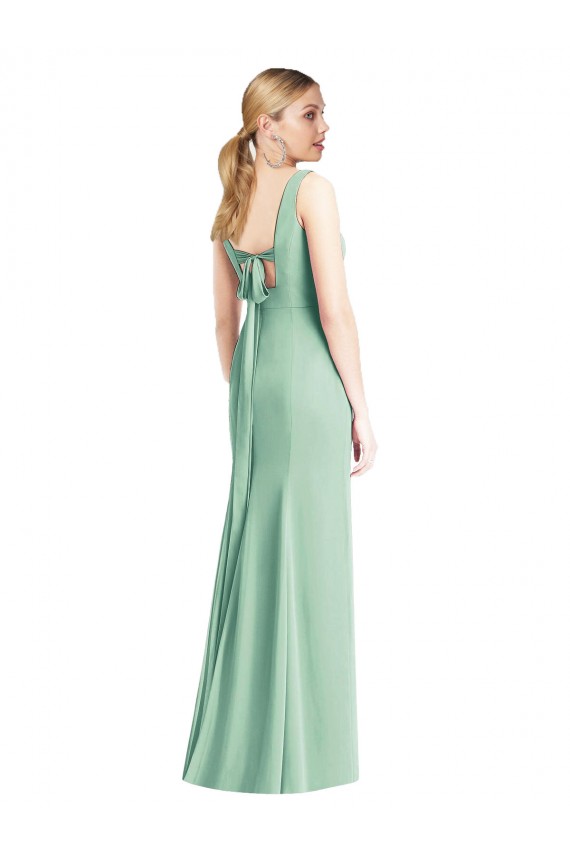 Tie Back Mint Green Trumpet V-Neck Long Bridesmaid Dress York