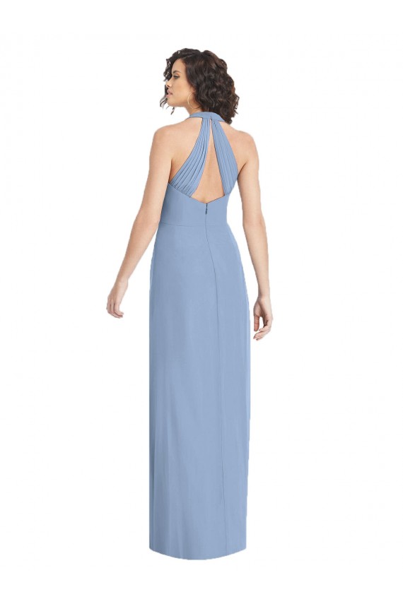 Open Back Dusty Blue Trumpet V-Neck Long Formal Evening Gown / Bridesmaid Dress York