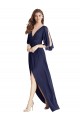 Tie Back Dark Navy Trumpet V-Neck Long Semi Formal Evening Dress / Bridesmaid Dress York