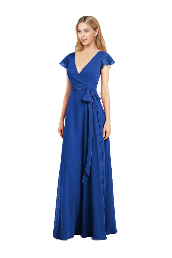 Royal Blue A-Line V-Neck Long Bridesmaid Dress York