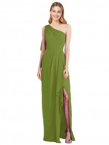 Olive Green Trumpet One Shoulder Long Bridesmaid Dress York