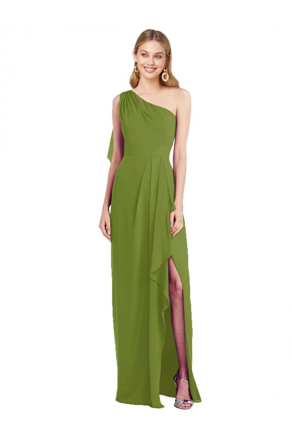Olive Green Trumpet One Shoulder Long Bridesmaid Dress York