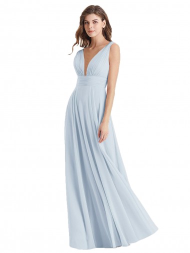 Tie Back Sea Glass A-Line V-Neck Long Bridesmaid Dress York