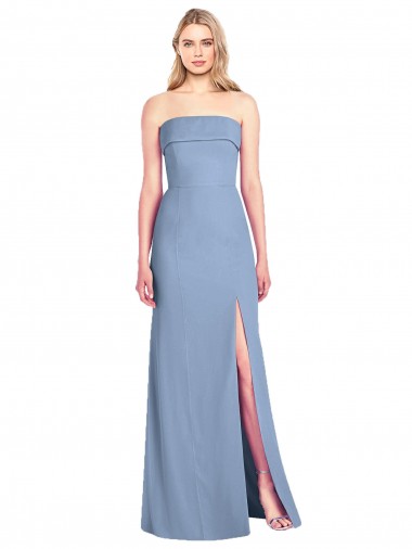 Dusty Blue Trumpet Strapless Long Bridesmaid Dress York