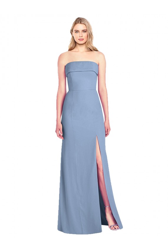 Dusty Blue Trumpet Strapless Long Bridesmaid Dress York