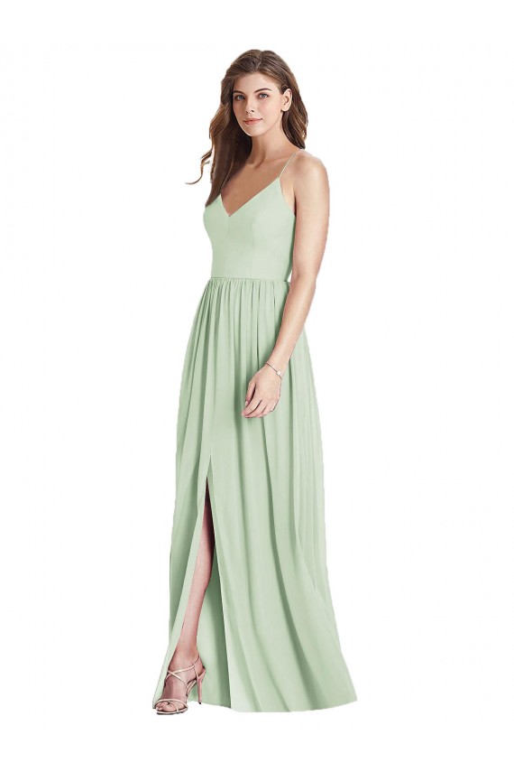 Open Back Sage A-Line V-Neck Long Semi Formal Evening Dress / Bridesmaid Dress York