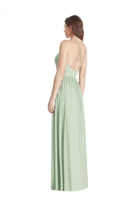 Open Back Sage A-Line V-Neck Long Semi Formal Evening Dress / Bridesmaid Dress York
