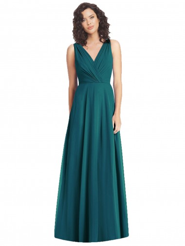 V-Back Hunter A-Line V-Neck Long Wedding Party Dress York