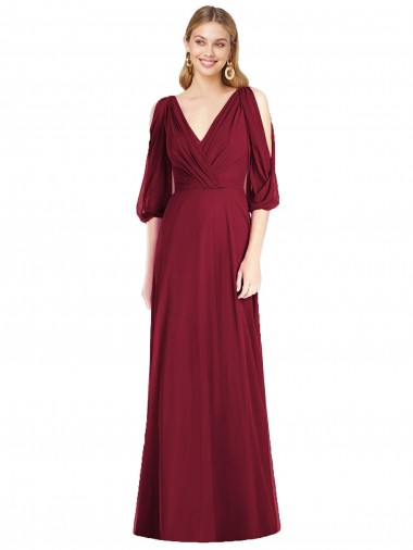 V-Back Burgundy Trumpet V-Neck Long Formal Dress / Bridesmaid Dress York