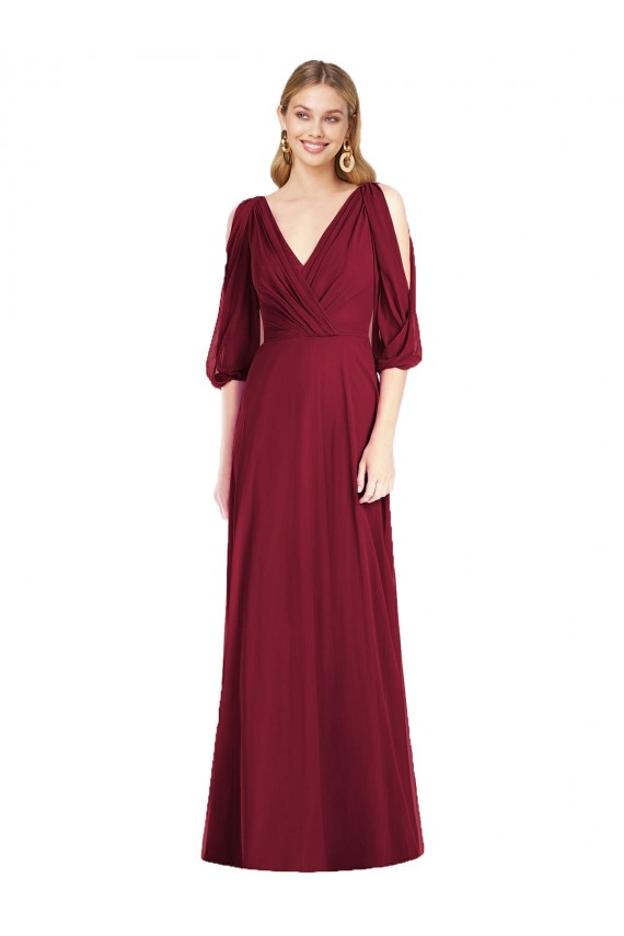 V-Back Burgundy Trumpet V-Neck Long Formal Dress / Bridesmaid Dress York