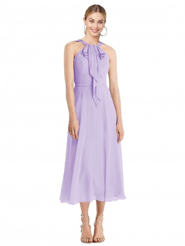 V-Back Lilac A-Line Halter Neck Tea length Prom Dress / Bridesmaid Dress York