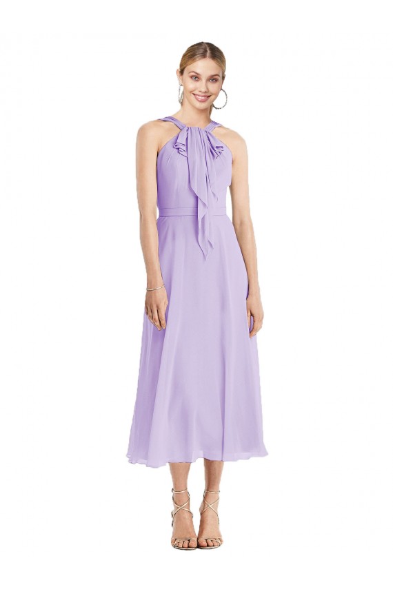 V-Back Lilac A-Line Halter Neck Tea length Prom Dress / Bridesmaid Dress York
