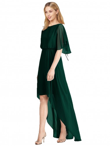Tie Back Ever Green A-Line Round Neck High Low Bridesmaid Dress York