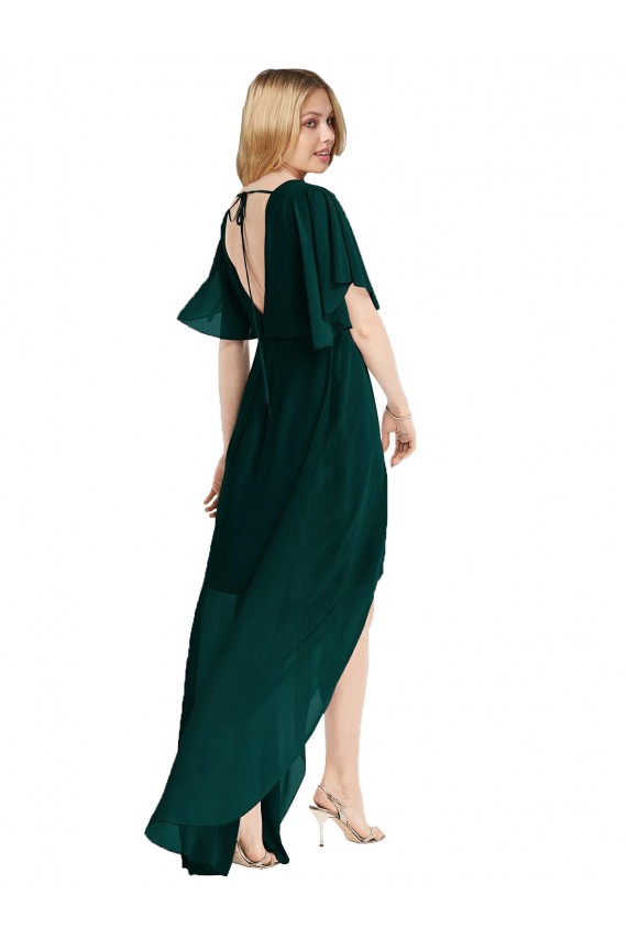 Tie Back Ever Green A-Line Round Neck High Low Bridesmaid Dress York