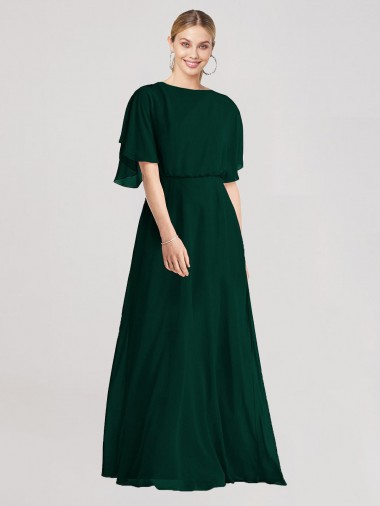 Tie Back Ever Green A-Line Round Neck Long Bridesmaid Dress York