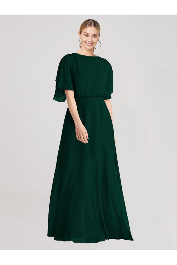 Tie Back Ever Green A-Line Round Neck Long Bridesmaid Dress York